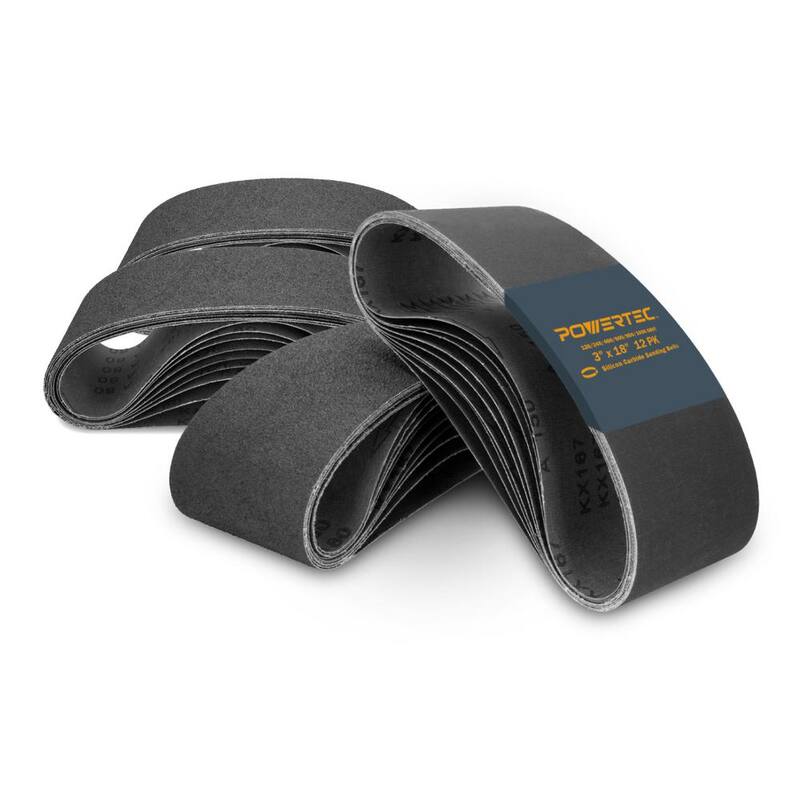 Juego de bandas de lija de carburo de silicio POWERTEC de 3 pulgadas x 18 pulgadas, 120/240/400/600/800/1000 grano para afilador de herramientas y cuchillos, (paquete de 24) - 46006-P2