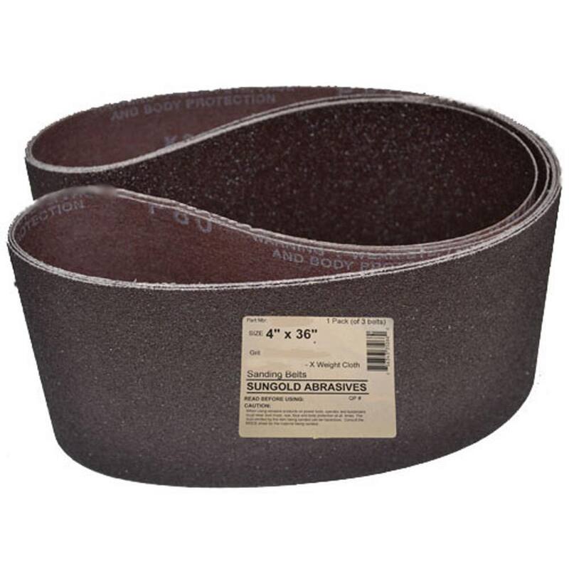 Sungold Abrasives 4 in. x 36 in. 220-Grit Premium Industrial X-Weight Aluminum Oxide-Grit Sanding Belt (Paquete de 3) - 35071