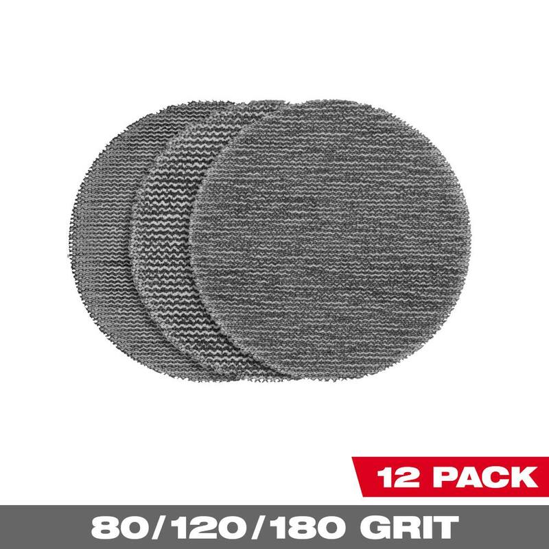 Discos de lija de malla de 80, 120 y 180 granos para M12 FUEL 3 in. Lijadora orbital aleatoria de Milwaukee (13 piezas) - 48-80-6405