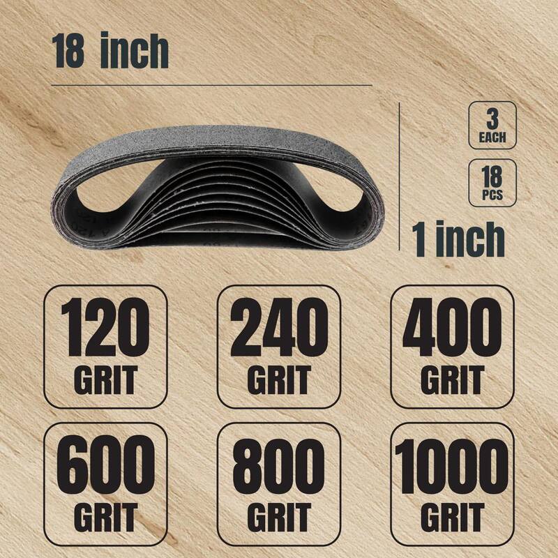 Juego de correas de lija de carburo de silicio de 1 pulgada x 18 pulgadas 120/240/400/600/800/1000 Grits para afilador de herramientas y cuchillos (36 piezas) - 46003-P2