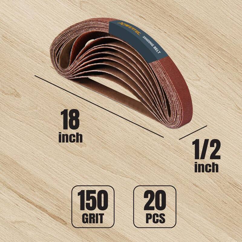 Bandas de lija de óxido de aluminio de 150 granos de POWERTEC de 1/2 pulgadas x 18 pulgadas para lima de aire de banda (paquete de 20) - 401815