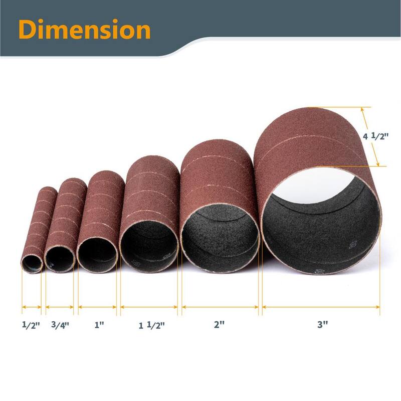 POWERTEC Mangas de lijar de 4-1/2 pulg. x 1/2 pulg., 3/4 pulg., 1 pulg., 1-1/2 pulg., 2 pulg., 3 pulg. con grano 80 (paquete de 6) - 11204