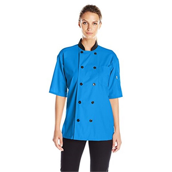 Charlotte Madison Uncommon Threads Womens Havana Chef Coat SS Mesh Black Trim, Cobalt - Extra Small - CH2162580