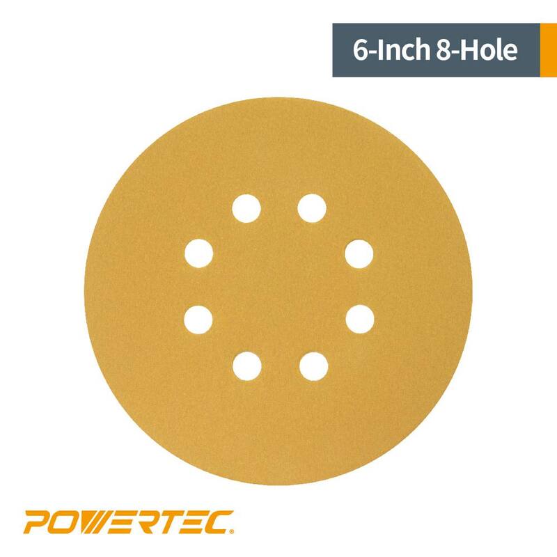 Disco de Lijado PowerTec de 6 pulgadas, 8 orificios y 100 granos con velcro dorado (paquete de 100) - 44210G-50-P2