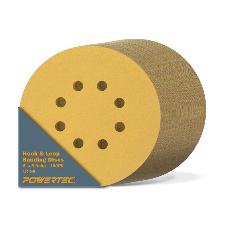 Disco de Lijado PowerTec de 6 pulgadas, 8 orificios y 100 granos con velcro dorado (paquete de 100) - 44210G-50-P2
