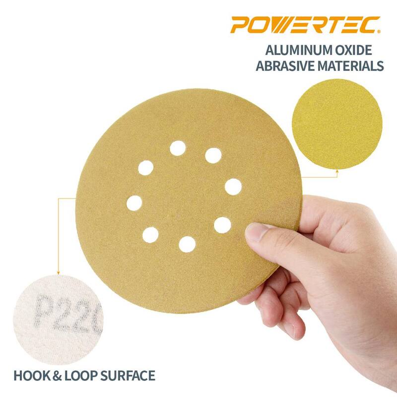 Disco de Lijado PowerTec de 6 pulgadas, 8 orificios y 100 granos con velcro dorado (paquete de 100) - 44210G-50-P2