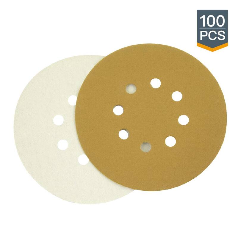 Disco de Lijado PowerTec de 6 pulgadas, 8 orificios y 100 granos con velcro dorado (paquete de 100) - 44210G-50-P2