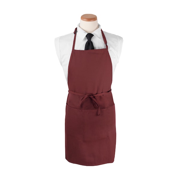 Ritz Chef's LineExtra-Bib Apron (3 pockets + pen pocket) 26x31 Burgundy - CL3PBIAELBG-1