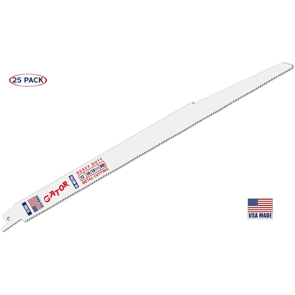 Gator Reciprocating Saw Blade 12 in. x 3/4 in. x 10/14tpi #12105-25, Heavy Duty Metal/Wood Cutting, 25PK - 12105-25