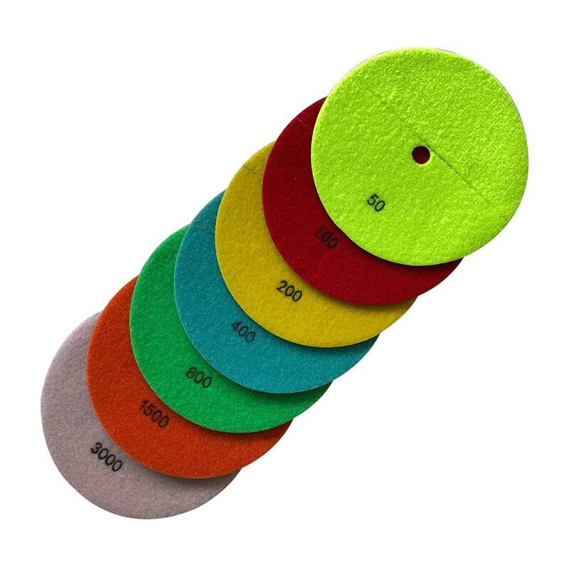 Juego de almohadillas de pulido de diamante en seco de 7 pulgadas para piedra y concreto, #50, #100, #200, #400, #800, #1500, #3000 Grit - RDP7512481530