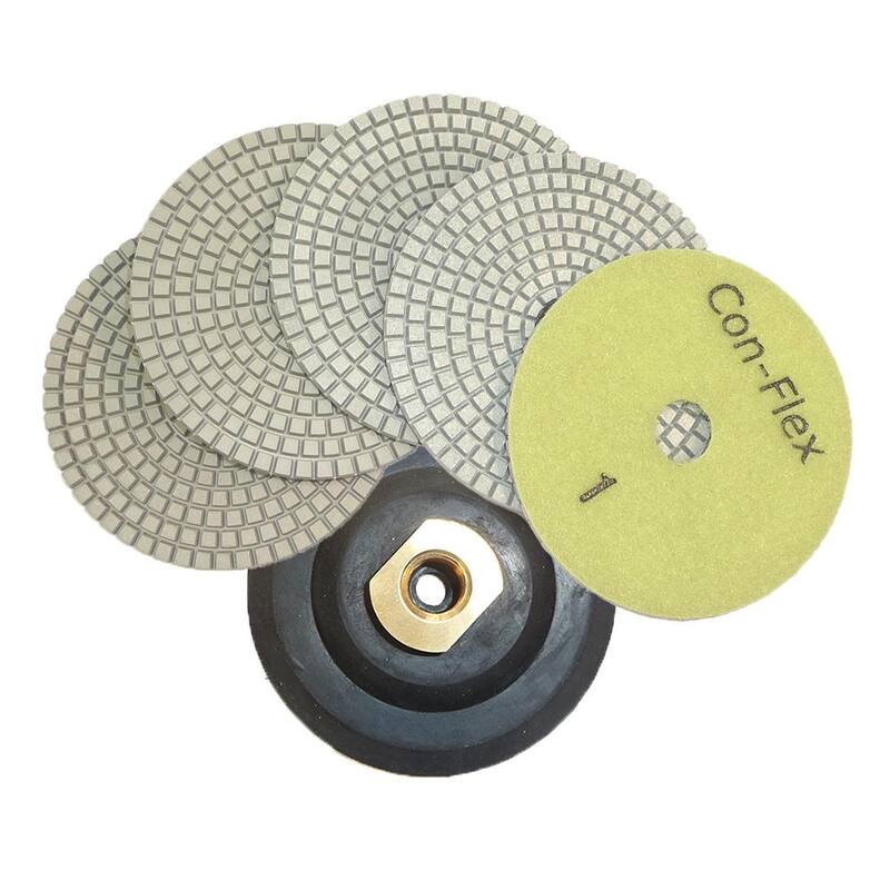 TOC 5 pulgadas Con-Flex 5-Pads de Diamante de 5 Pasos para Concreto 1 cada paso (Juego de 5) con Holder Semirrígido de 5 pulgadas - COFLX05SETB