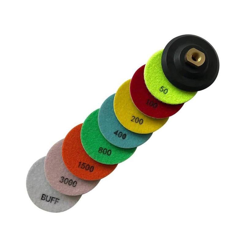 Juego de almohadillas de pulido de diamante húmedo de 4 pulgadas con respaldo de resina blanca y goma, granulometría de 50 100 200 400 800 1500 3000 y almohadilla pulidora - RWS4_8setR4BP