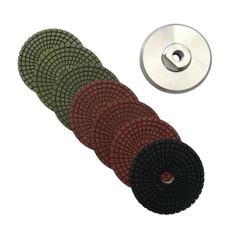 4 pulgadas EDiamondTools Almohadillas de pulido de piedra de diamante húmedo, juego de 7 almohadillas con respaldo de metal, resina oscura, #50 a #3000 de grano - RWP4512481530A4