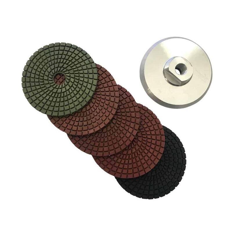 Set de Almohadillas de Pulido Húmedo de Diamante Oscuro con Resina de 4 pulgadas (50 100 200 400 800 Grit) para Granito y Concreto con Respaldo de Aluminio - RWP451248A4BP_T