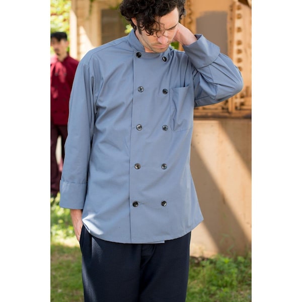 Nathan Caleb 5.25 oz 10 Button Classic Poplin Chef CoatSteel Small - NA1238258