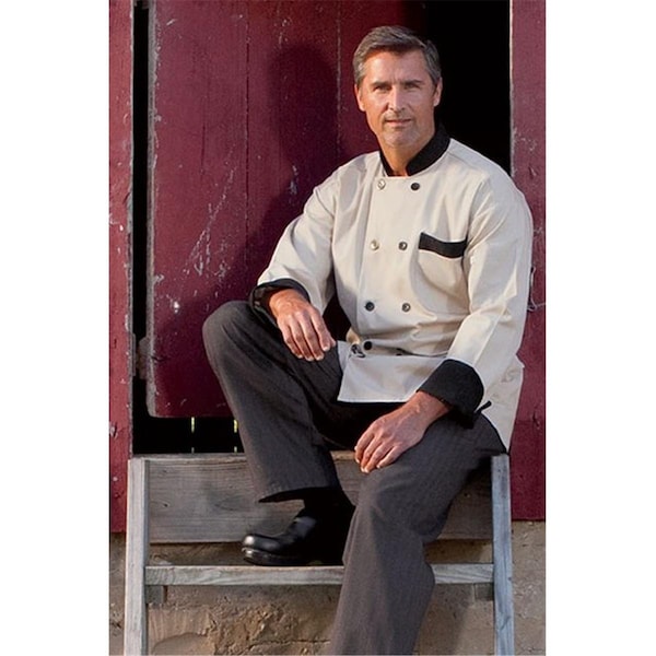 Nathan Caleb Newport Chef Coat 10 Buttons in Stone/Black Trim Large - NA600550