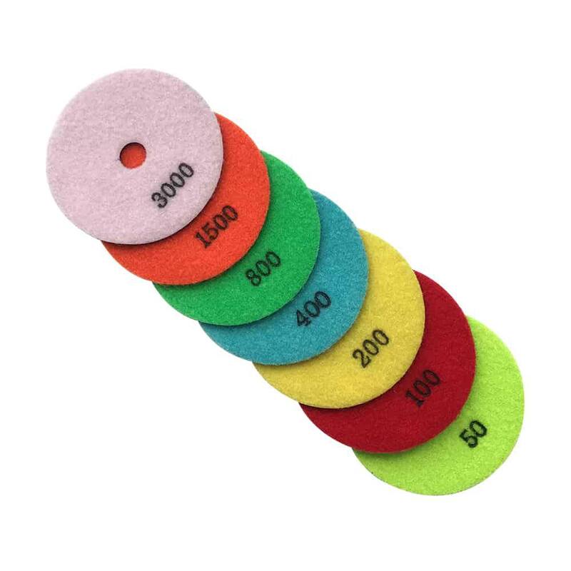 Juego de almohadillas de pulido de diamante en seco de 4 pulgadas para piedra y concreto, #50, #100, #200, #400, #800, #1500, #3000 Grit - RDP4512481530