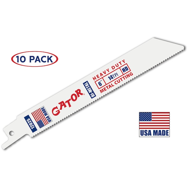 Gator Reciprocating Saw Blade 6 in. x 3/4 in. x 14tpi #12025-10, Heavy Duty Metal Cutting, 10PK - 12025-10