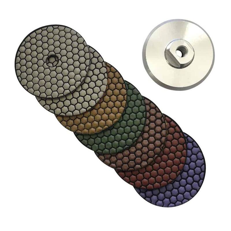 Juego de Almohadillas de Pulido de Diamante en Seco de 7 pulgadas para Piedra y Concreto, (#50 a #3000 de Grano) con Almohadilla de respaldo de Aluminio - RDP7512481530A