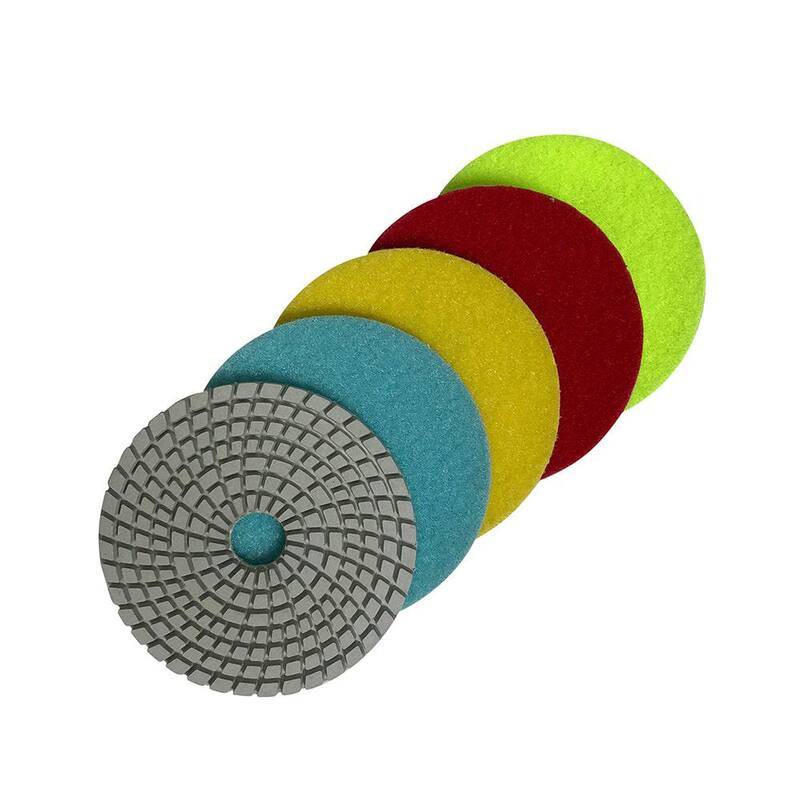 Juego de almohadillas de pulido de diamante húmedas de resina blanca de 4 pulgadas (50,100,200,500,800 grit) para granito, mármol, concreto (5 piezas) - RWS451248_THD