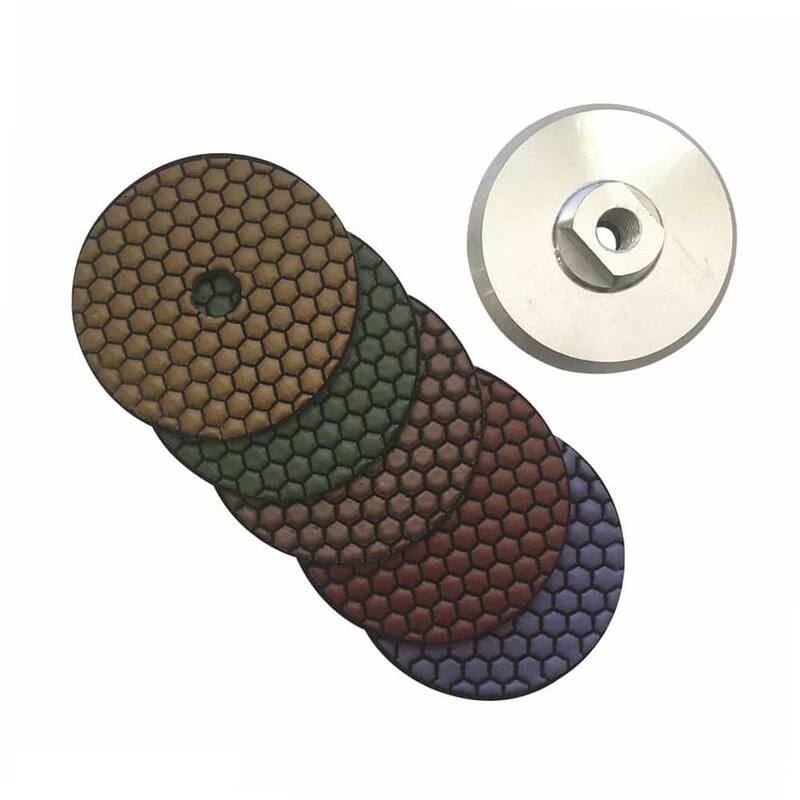 Set de almohadillas de pulido de diamante en seco de 4 pulgadas para piedra y concreto, (#50 a #800 de grano) con respaldo de aluminio - RDP451248A
