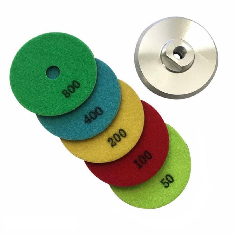Set de almohadillas de pulido de diamante en seco de 4 pulgadas para piedra y concreto, (#50 a #800 de grano) con respaldo de aluminio - RDP451248A