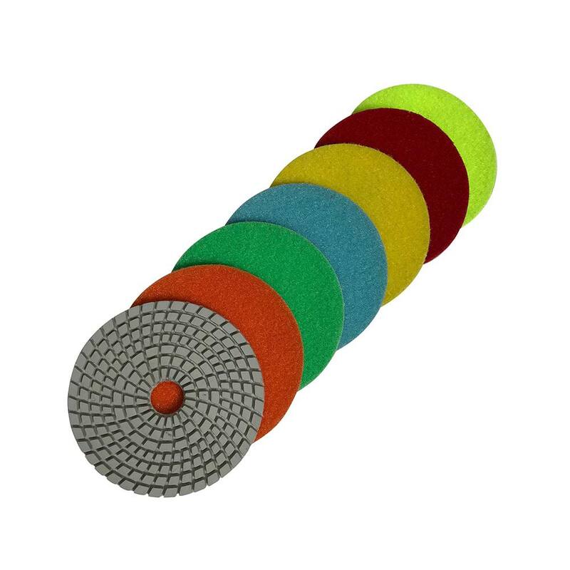 Almohadillas de pulido húmedo de diamante blanco de resina de 4 pulgadas para granito, mármol, concreto, juego de 7 piezas 50,100,200,500,800,1500,3000 Grit - RWS4512481530_T