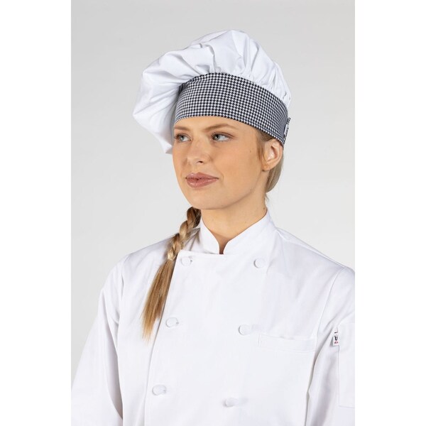 Uncommon Threads Twill Chef Hat Wht W/Houndstooth Trim - 0150-4200