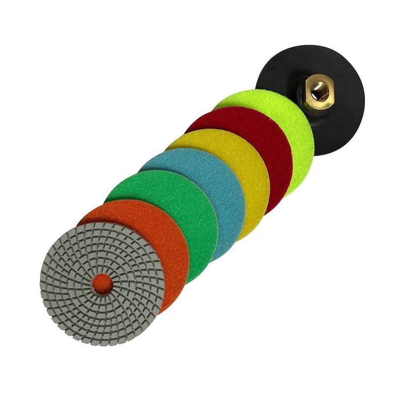 Juego de almohadillas de pulido de diamante húmedo de resina blanca y respaldo de goma de 4 pulgadas de EDiamondTools (50 100 200 400 800 1500 3000 de grano) - RWS4_7setR4BP