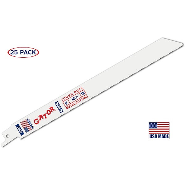 Gator Reciprocating Saw Blade 9 in. x 3/4 in. x 18pi #12032-25, Tough Duty Metal Cutting, 25PK - 12032-25