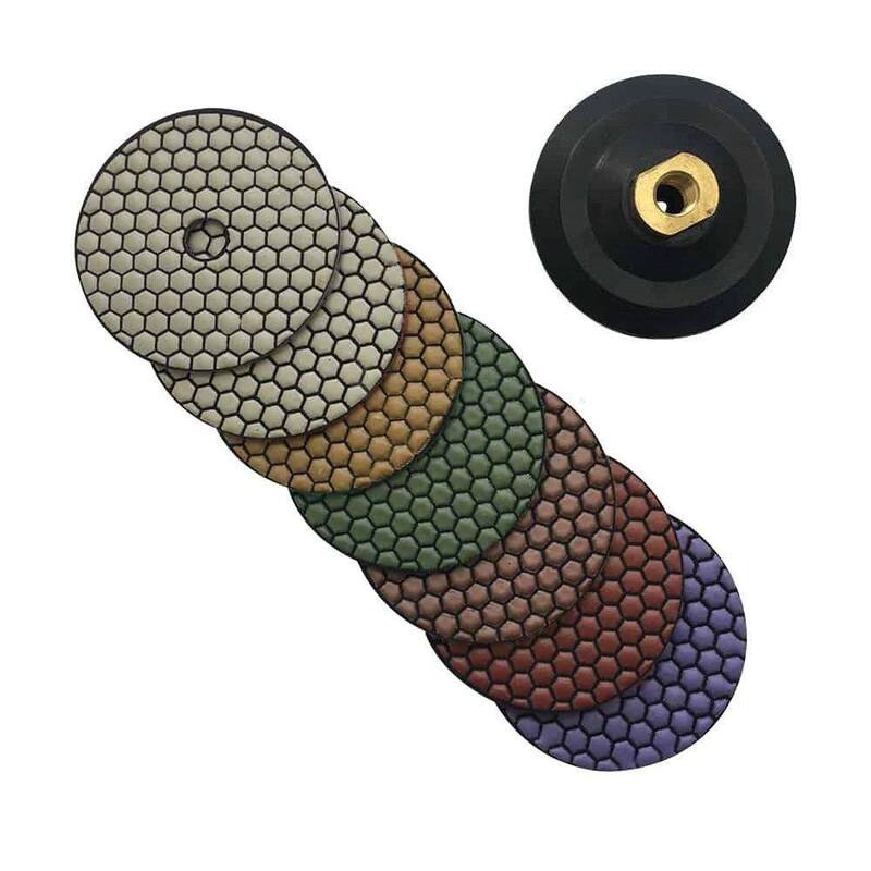 Juego de Almohadillas de Pulido de Diamante en Seco de 6 pulgadas para Piedra y Concreto, (#50 a #3000 de Granulometría) con Almohadilla de Respaldo de Hule - RDP6512481530R