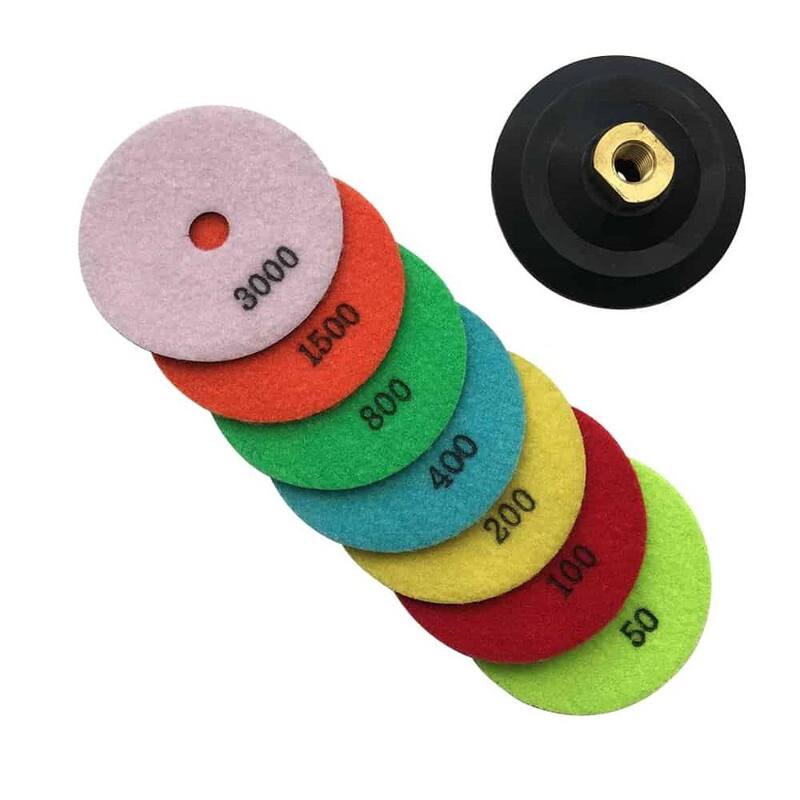 Juego de Almohadillas de Pulido de Diamante en Seco de 6 pulgadas para Piedra y Concreto, (#50 a #3000 de Granulometría) con Almohadilla de Respaldo de Hule - RDP6512481530R