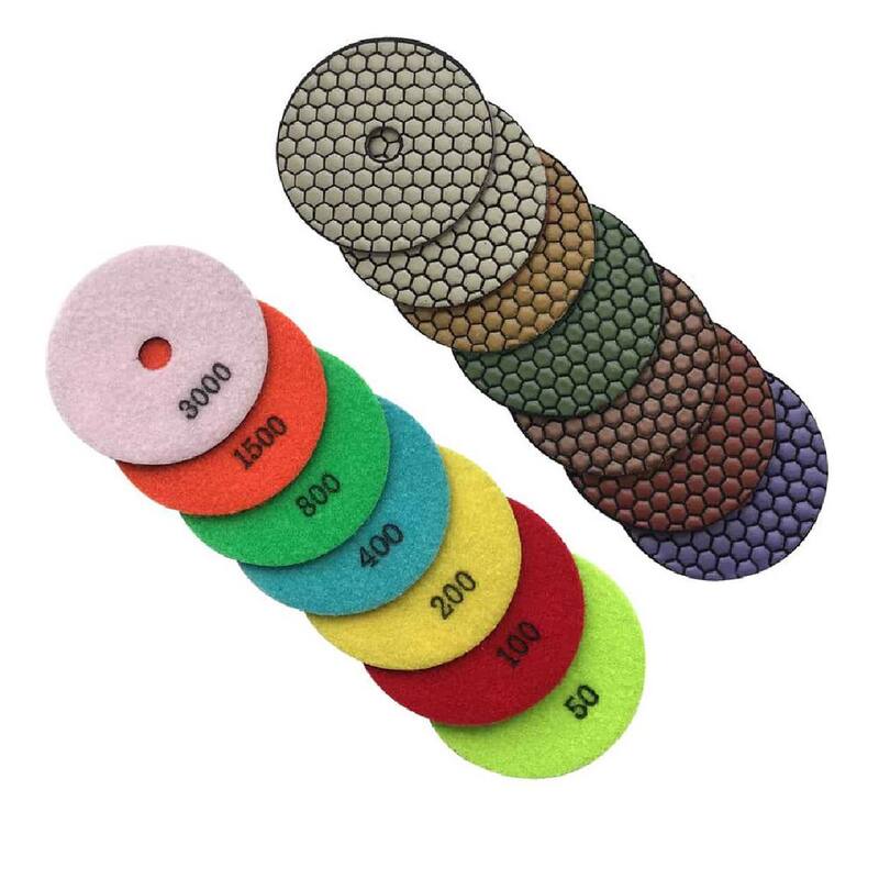 Juego de almohadillas de pulido en seco de diamante de 5 pulgadas para piedra y concreto, (#50 a #3000 Grit) con base de aluminio - RDP5512481530A