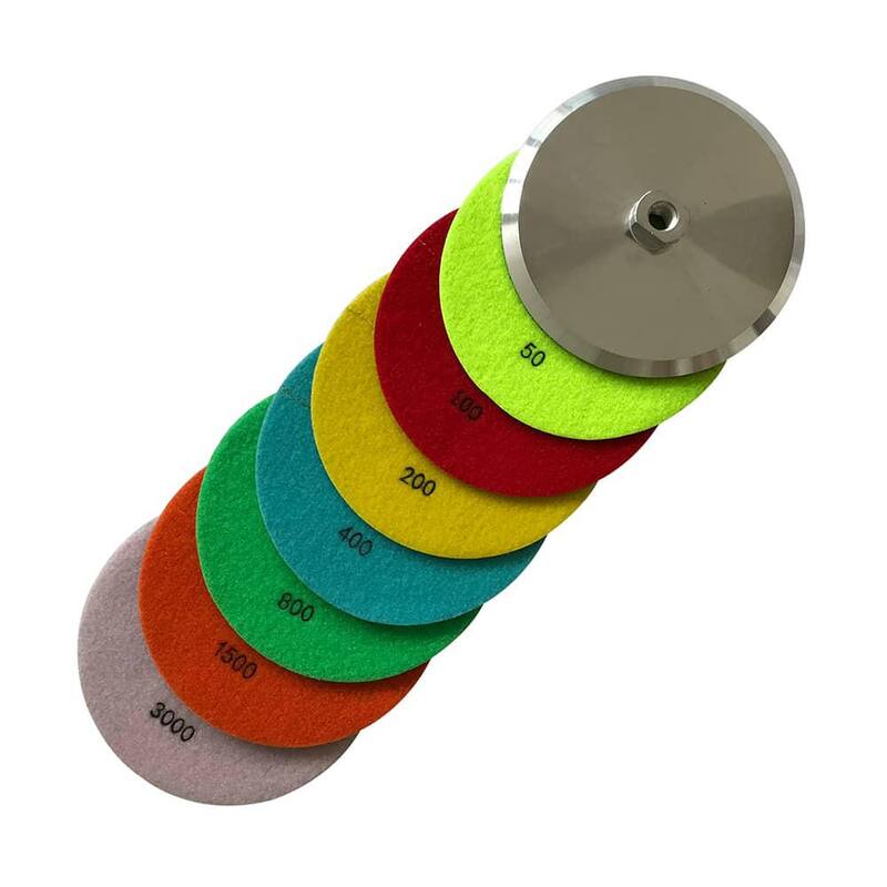 Juego de almohadillas de pulido en seco de diamante de 5 pulgadas para piedra y concreto, (#50 a #3000 Grit) con base de aluminio - RDP5512481530A