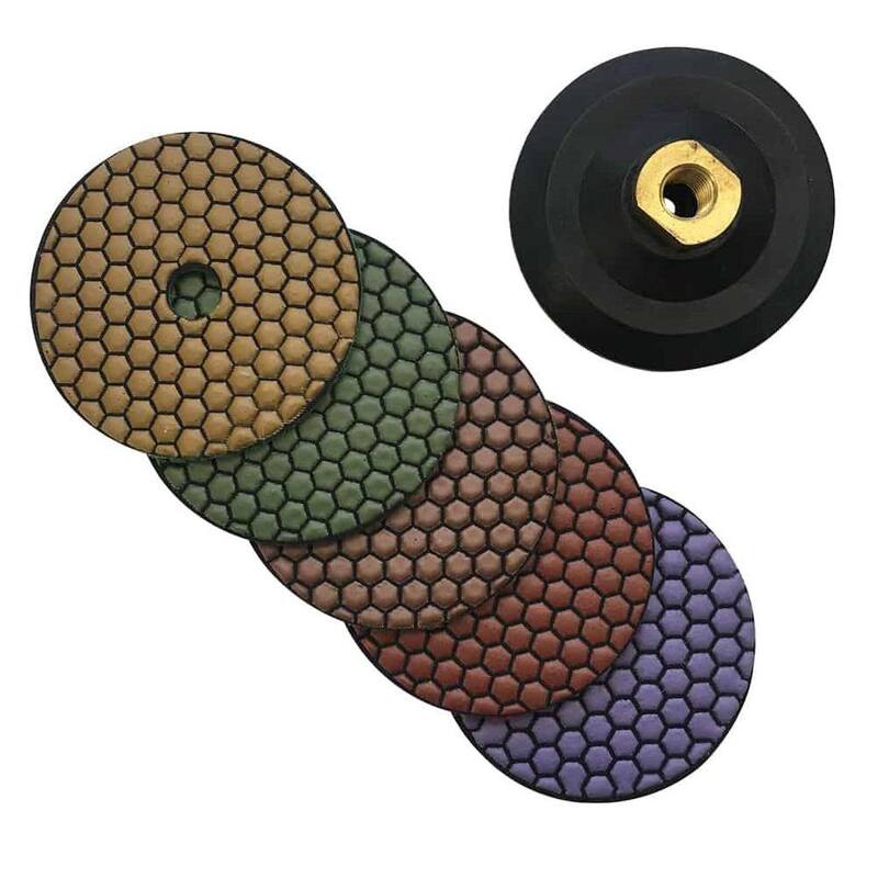 Juego de Almohadillas de Pulido de Diamante en Seco de 4 pulgadas para Piedra y Concreto, (#50 a #800 Grit) con respaldo de hule - RDP451248R