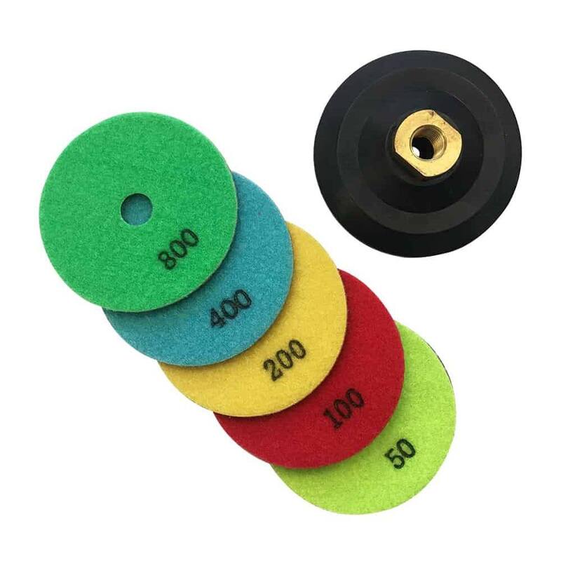 Juego de Almohadillas de Pulido de Diamante en Seco de 4 pulgadas para Piedra y Concreto, (#50 a #800 Grit) con respaldo de hule - RDP451248R