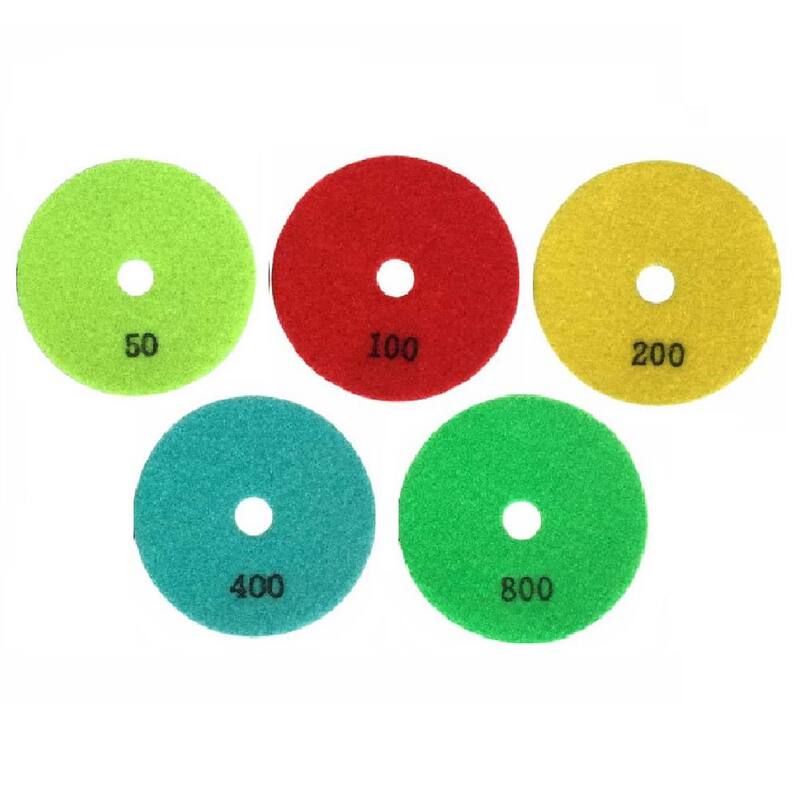 Juego de Almohadillas de Pulido de Diamante en Seco de 4 pulgadas para Piedra y Concreto, (#50 a #800 Grit) con respaldo de hule - RDP451248R