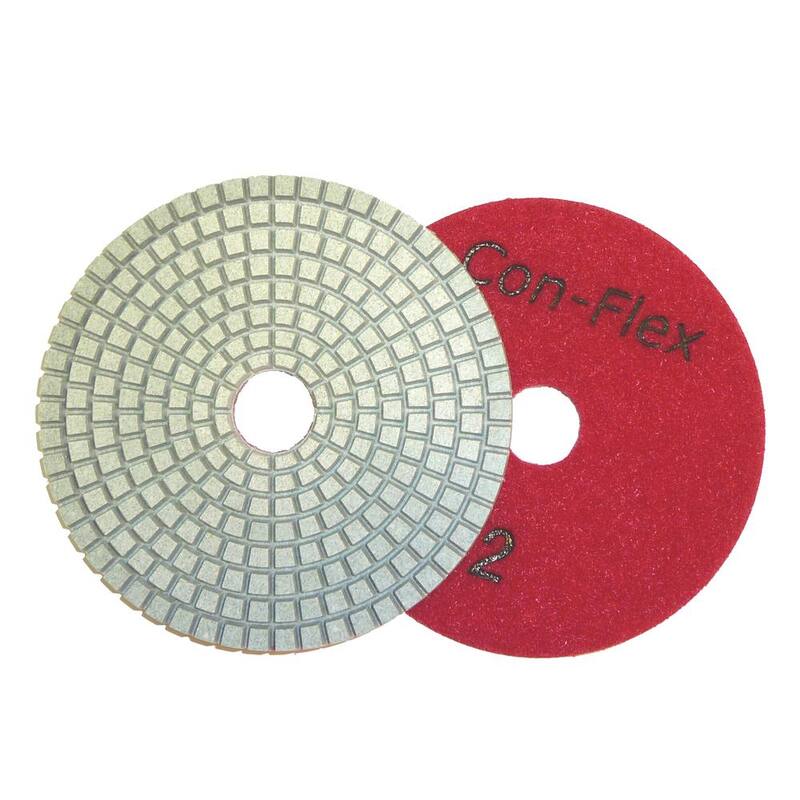 TOC 4 pulgadas. Pads de pulido de diamante de 5 pasos Con-Flex para concreto, 1 cada paso (Juego de 5) con soporte trasero de 4 pulgadas semi rígido - COFLX04SETB.