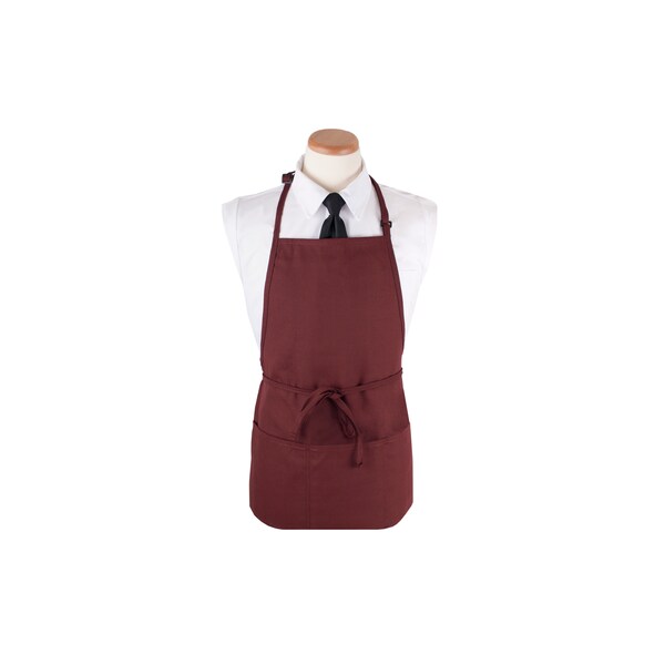 Ritz Chef's LineBib Apron (3 pockets + pen pocket) 26x23 Burgundy - CL3PBIABGFP-1