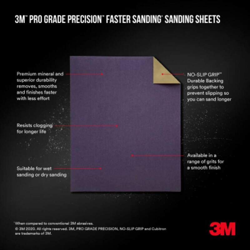 Hoja de lijado de grano 80 más rápida de precisión Pro Grade de 3M con respaldo antideslizante (paquete de 3) - SHR80-PGP-3T