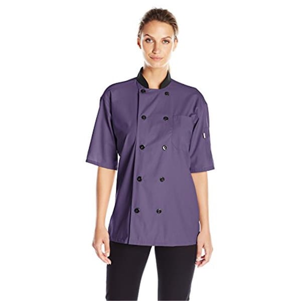 Charlotte Madison Uncommon Threads Womens Havana Chef Coat SS Mesh, Eggplant - Large - CH2025494