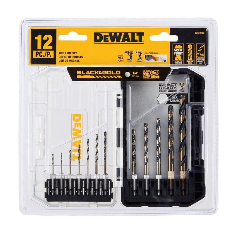 Juego de brocas de torsión de metal listas para impacto de DEWALT en negro y dorado (12 piezas) - DWAH1182
