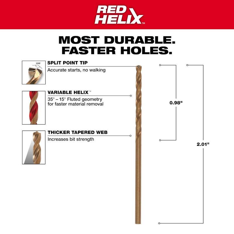 Broca de cobalto Red Helix de 5/64 de pulgada de Milwaukee - 48-89-2302