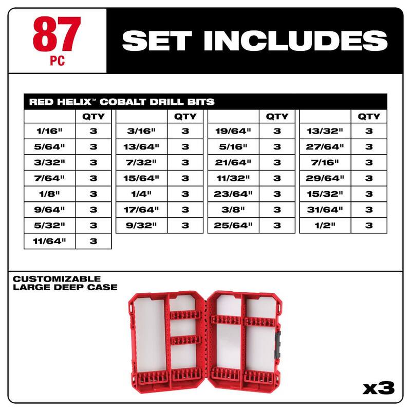 Set de brocas Milwaukee Cobalt Red Helix para taladros (87 piezas) - 48-89-2332-48-89-2332-48-89-2332