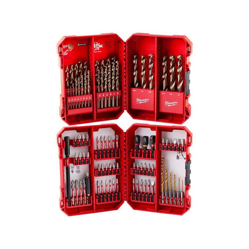 Set de brocas Milwaukee Cobalt Red Helix para taladros con puntas de accionamiento W/SHOCKWAVE de acero de aleación resistente a impacto Set de 89 piezas) - 48-89-2332-48-32-4097