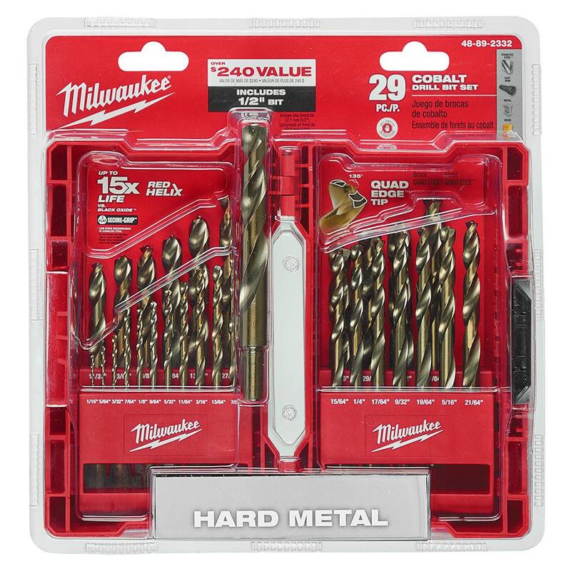 Set de brocas Milwaukee Cobalt Red Helix para taladros con puntas de accionamiento W/SHOCKWAVE de acero de aleación resistente a impacto Set de 89 piezas) - 48-89-2332-48-32-4097