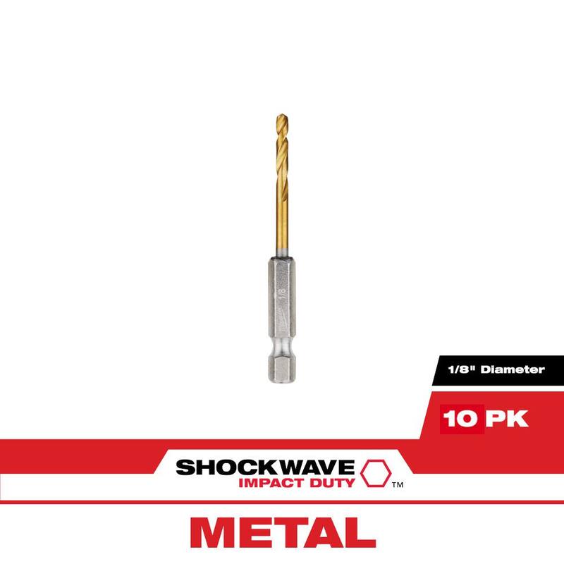 Broca Twist de Titanio de 1/8 de pulgada Milwaukee SHOCKWAVE (paquete de 10) - 48-89-4655-48-89-4655