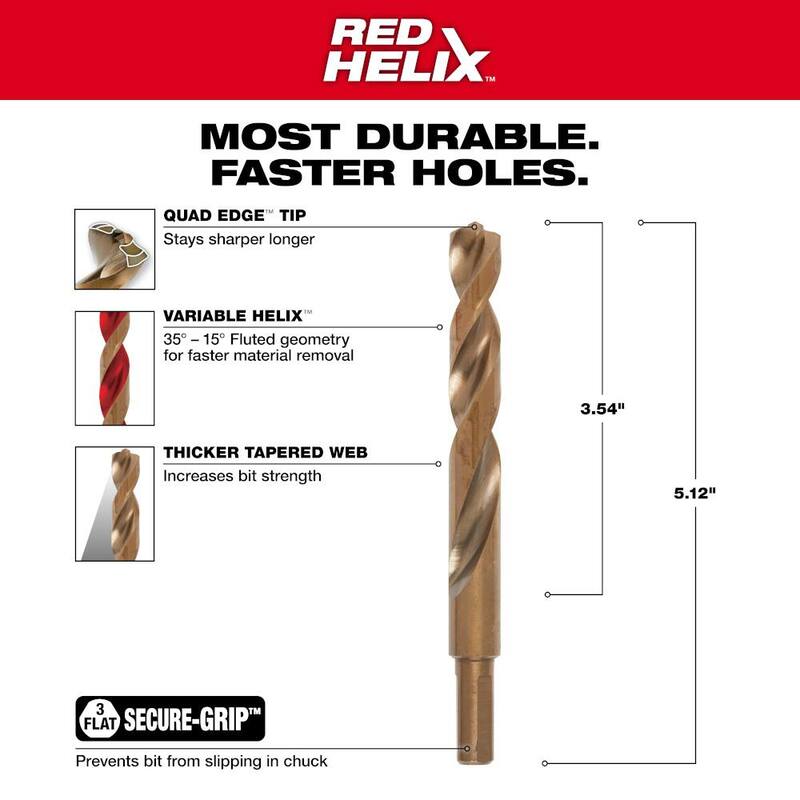 Broca helicoidal de cobalto Milwaukee de 1/2 pulgada (paquete de 5) - 48-89-2329-X5