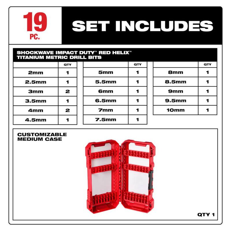 Juego de Brocas Milwaukee SHOCKWAVE Titanium Red Helix (19 piezas) - 48-89-4860