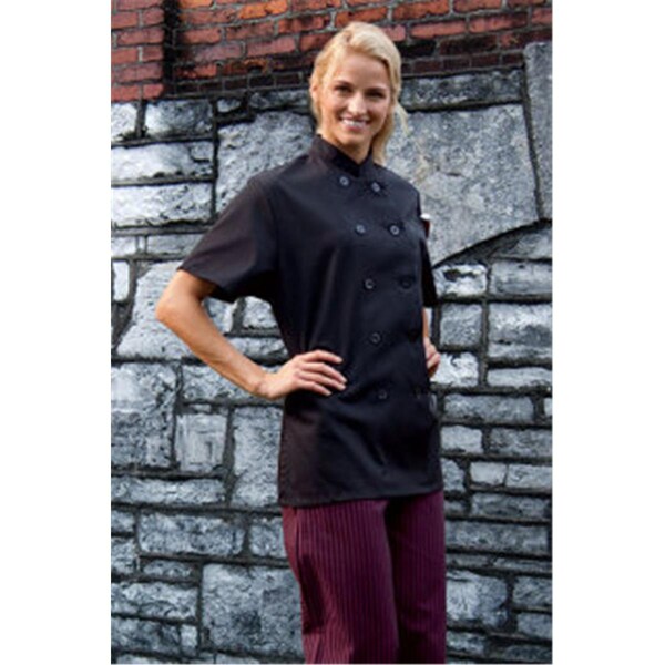 Nathan Caleb Tahoe Ladies Short Sleeves Chef Coat in Black - 4XLarge - NA2506293